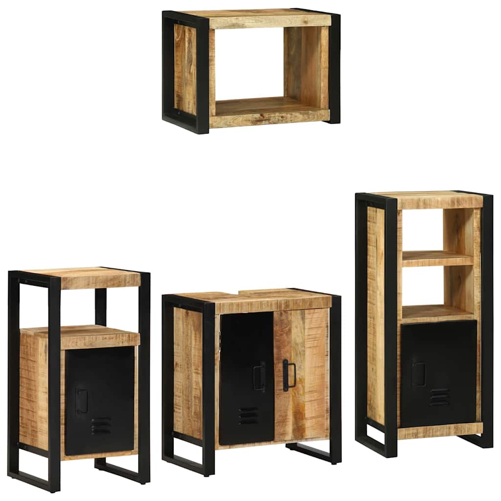 Bathroom Furniture Set 4 pcs Brown and Black Solid Mango Wood
