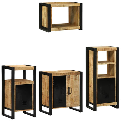 Bathroom Furniture Set 4 pcs Brown and Black Solid Mango Wood