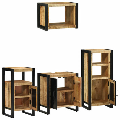 Bathroom Furniture Set 4 pcs Brown and Black Solid Mango Wood