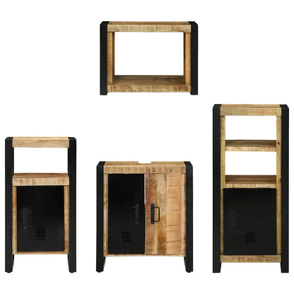 Bathroom Furniture Set 4 pcs Brown and Black Solid Mango Wood