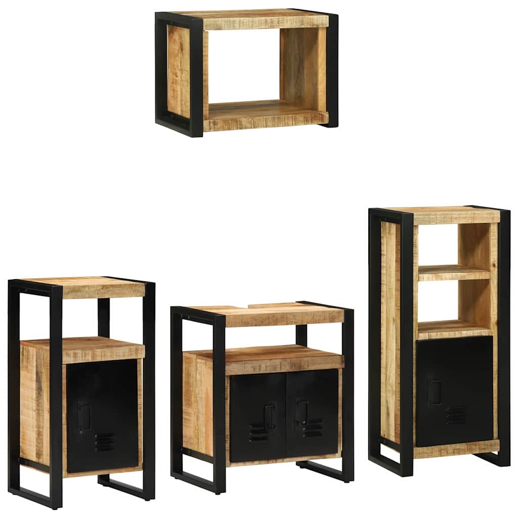 Bathroom Furniture Set 4 pcs Brown and Black Solid Mango Wood