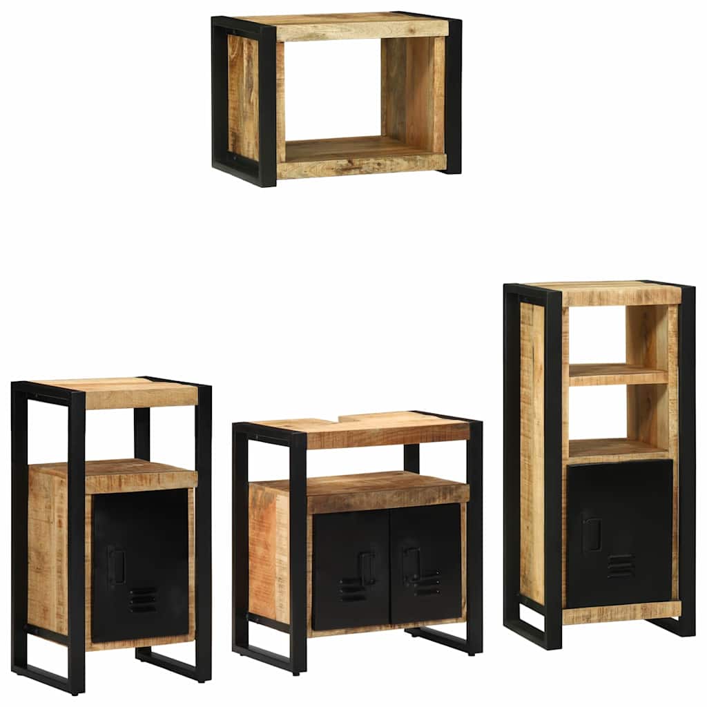 Bathroom Furniture Set 4 pcs Brown and Black Solid Mango Wood