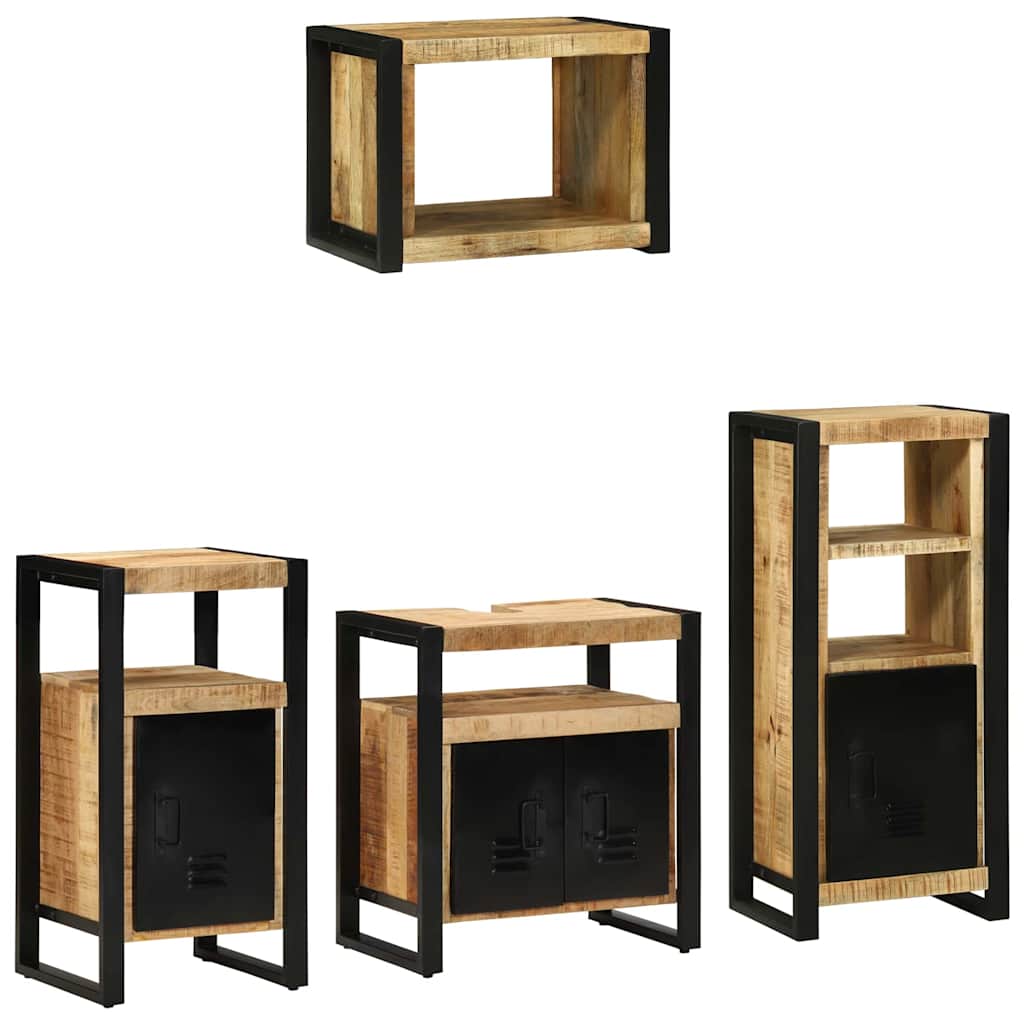 Bathroom Furniture Set 4 pcs Brown and Black Solid Mango Wood