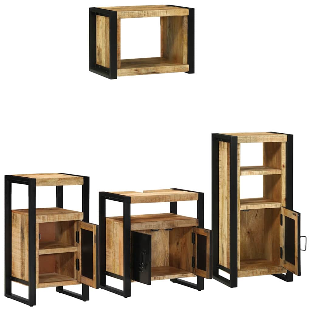 Bathroom Furniture Set 4 pcs Brown and Black Solid Mango Wood
