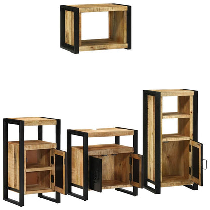 Bathroom Furniture Set 4 pcs Brown and Black Solid Mango Wood