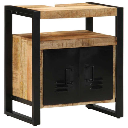 Bathroom Furniture Set 4 pcs Brown and Black Solid Mango Wood