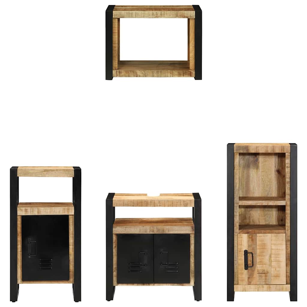 Bathroom Furniture Set 4 pcs Brown and Black Solid Mango Wood