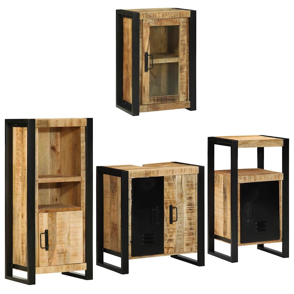 Bathroom Furniture Set 4 pcs Brown Soild Mango Wood