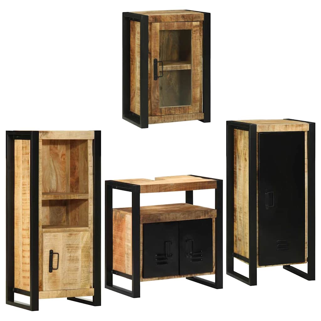 Bathroom Furniture Set 4 pcs Brown Soild Mango Wood
