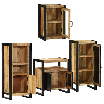 Bathroom Furniture Set 4 pcs Brown Soild Mango Wood