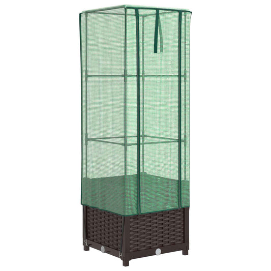 Raised Bed with Greenhouse Cover Rattan Look 40x40x139 cm