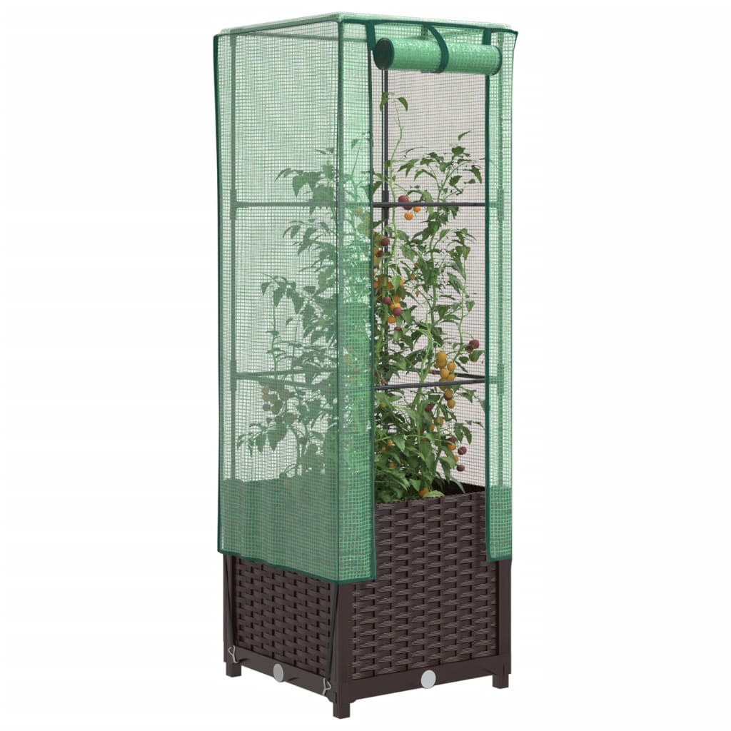 Raised Bed with Greenhouse Cover Rattan Look 40x40x139 cm