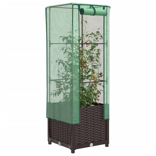 Raised Bed with Greenhouse Cover Rattan Look 40x40x139 cm