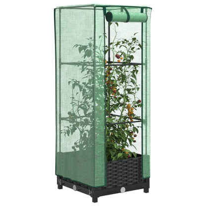 Raised Bed with Greenhouse Cover Rattan Look 40x40x123 cm