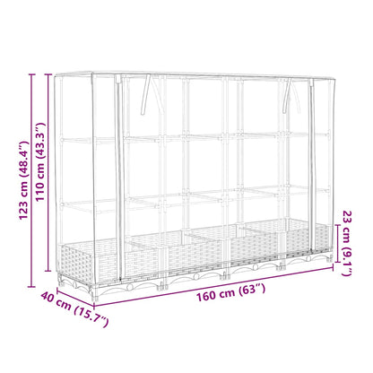 Raised Bed with Greenhouse Cover Rattan Look 160x40x123 cm