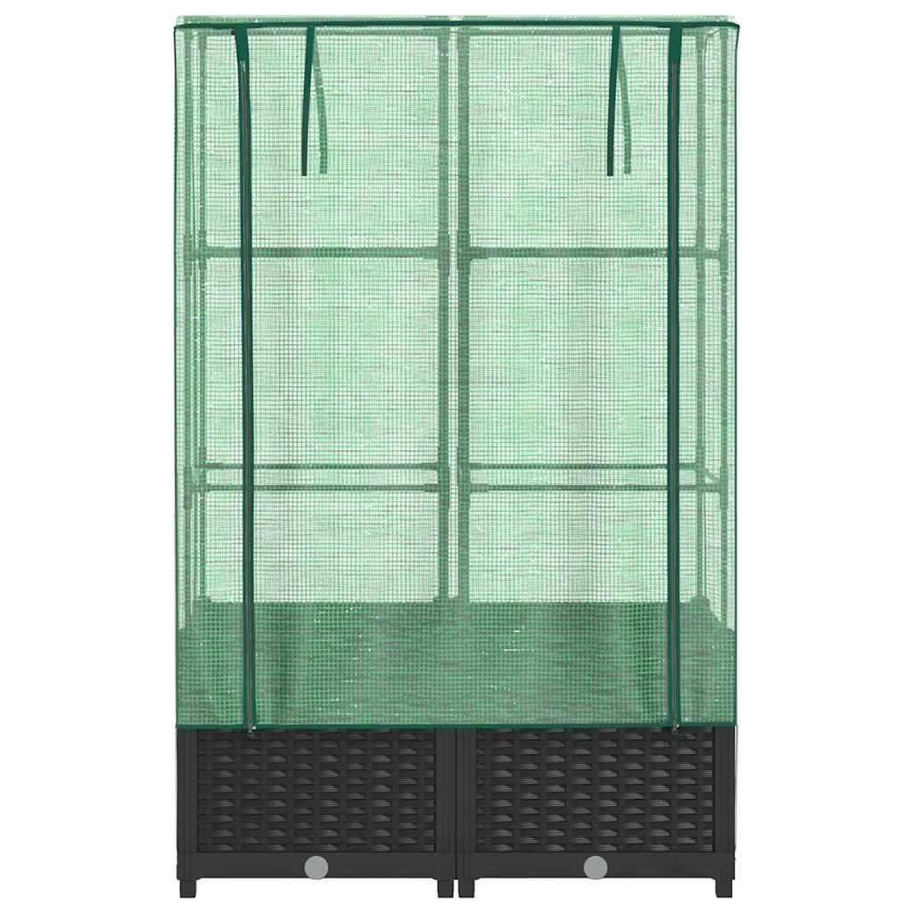 Raised Bed with Greenhouse Cover Rattan Look 80x40x138 cm