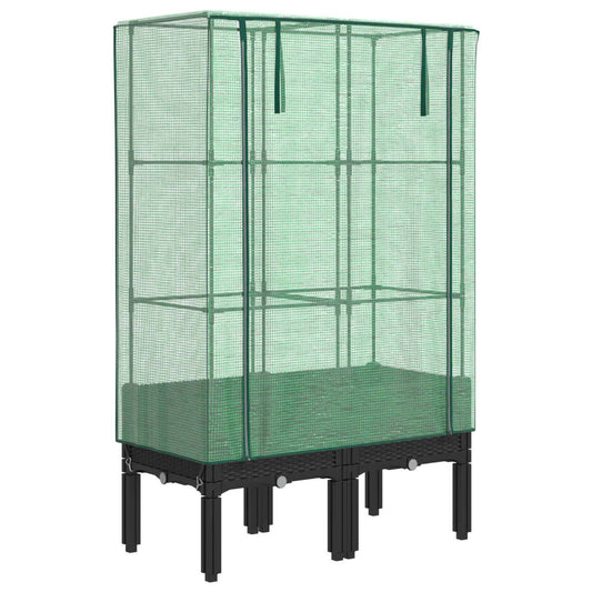 Raised Bed with Greenhouse Cover Rattan Look 80x40x140 cm