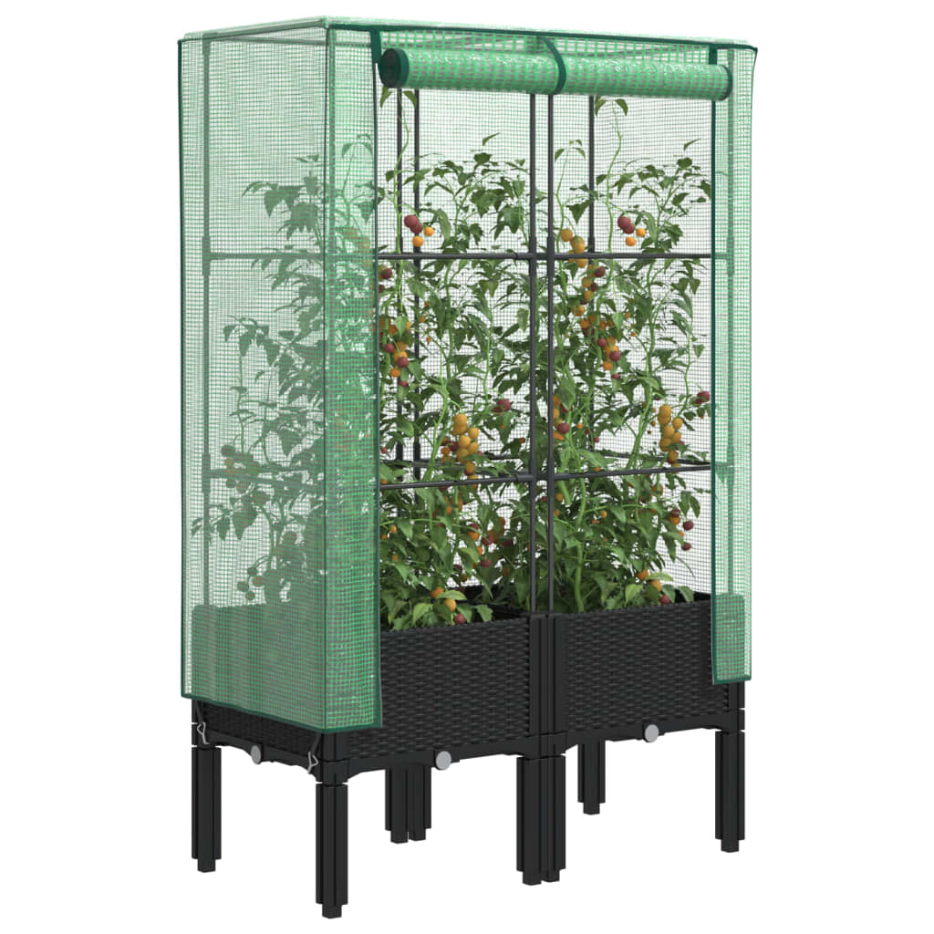 Raised Bed with Greenhouse Cover Rattan Look 80x40x140 cm