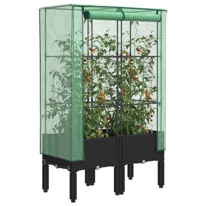Raised Bed with Greenhouse Cover Rattan Look 80x40x140 cm