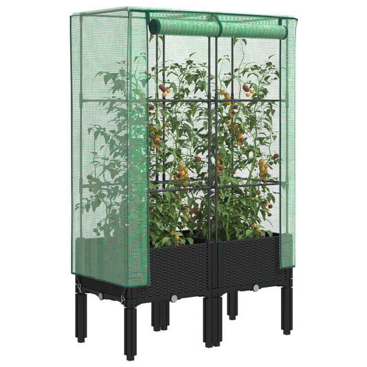 Raised Bed with Greenhouse Cover Rattan Look 80x40x140 cm