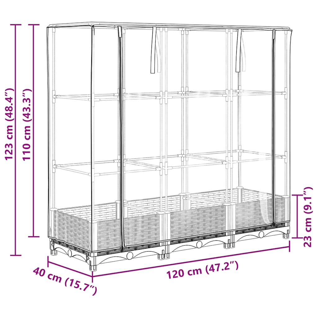Raised Bed with Greenhouse Cover Rattan Look 120x40x123 cm