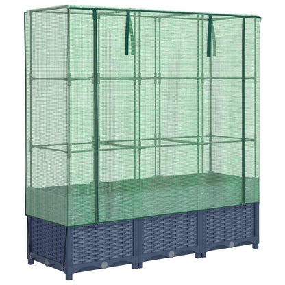 Raised Bed with Greenhouse Cover Rattan Look 120x40x138 cm