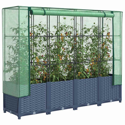 Raised Bed with Greenhouse Cover Rattan Look 160x40x138 cm
