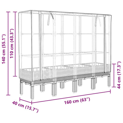 Raised Bed with Greenhouse Cover Rattan Look 160x40x140 cm