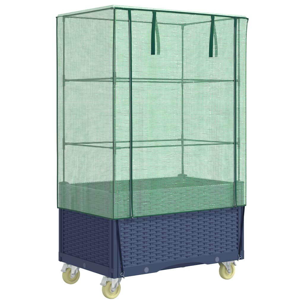 Raised Bed with Cover and Wheels Rattan Look 80x50x182 cm