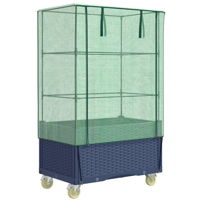 Raised Bed with Cover and Wheels Rattan Look 80x50x182 cm