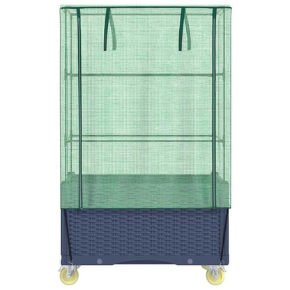 Raised Bed with Cover and Wheels Rattan Look 80x50x182 cm