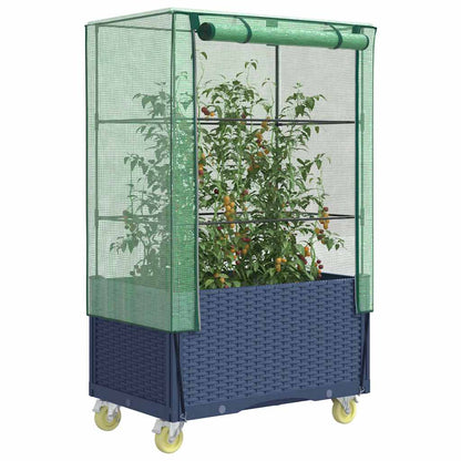 Raised Bed with Cover and Wheels Rattan Look 80x50x182 cm