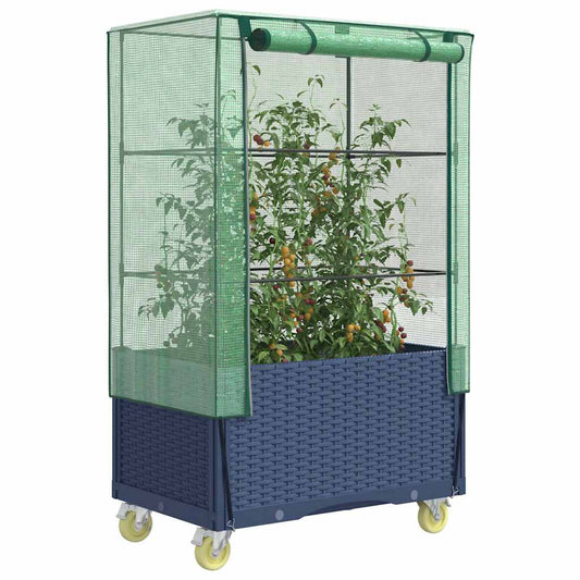 Raised Bed with Cover and Wheels Rattan Look 80x50x182 cm