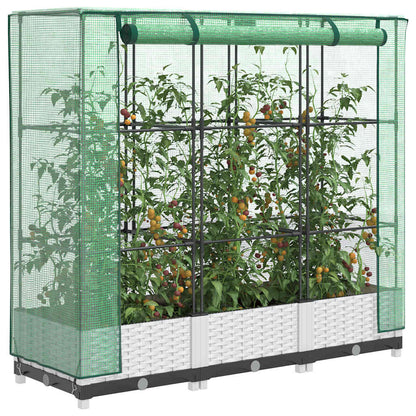 Raised Bed with Greenhouse Cover Rattan Look 120x40x123 cm