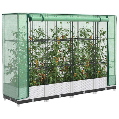 Raised Bed with Greenhouse Cover Rattan Look 160x40x123 cm