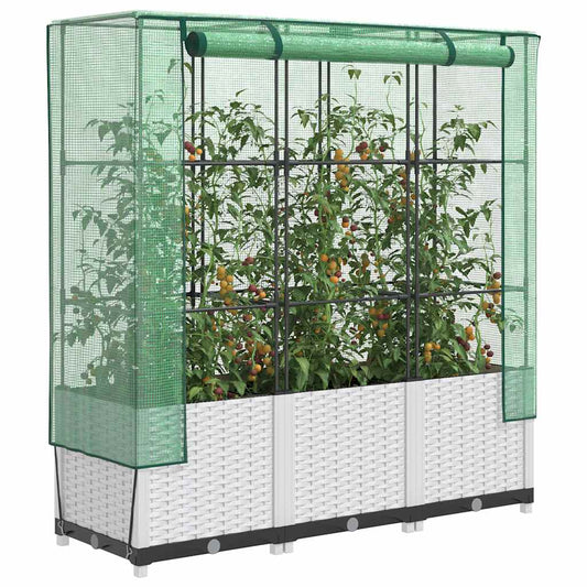 Raised Bed with Greenhouse Cover Rattan Look 120x40x138 cm