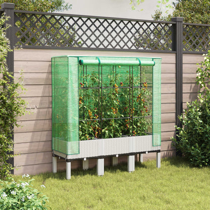 Raised Bed with Greenhouse Cover Rattan Look 120x40x140 cm
