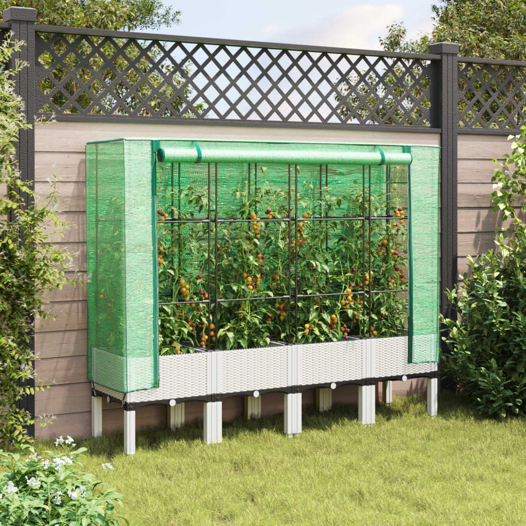 Raised Bed with Greenhouse Cover Rattan Look 160x40x140 cm