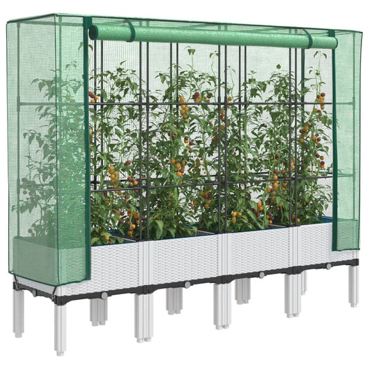 Raised Bed with Greenhouse Cover Rattan Look 160x40x140 cm