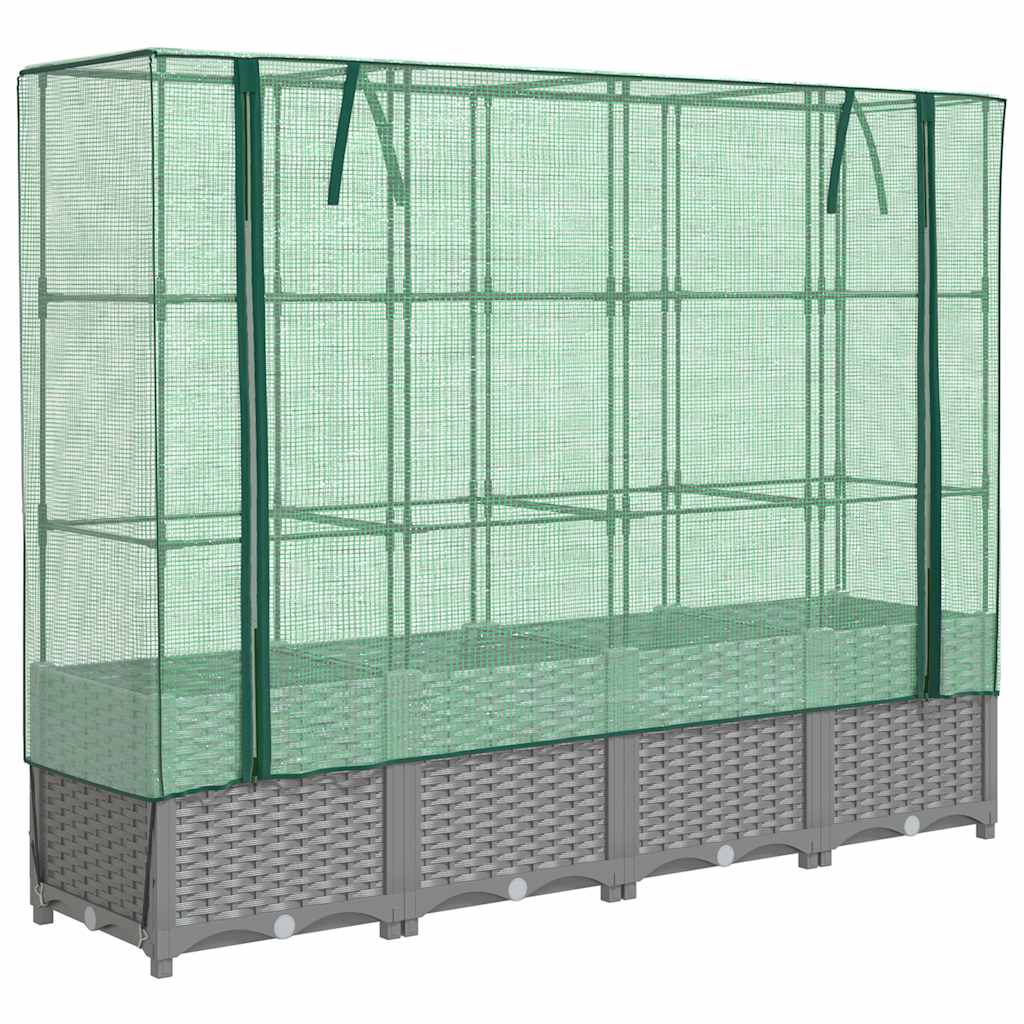 Raised Bed with Greenhouse Cover Rattan Look 160x40x138 cm
