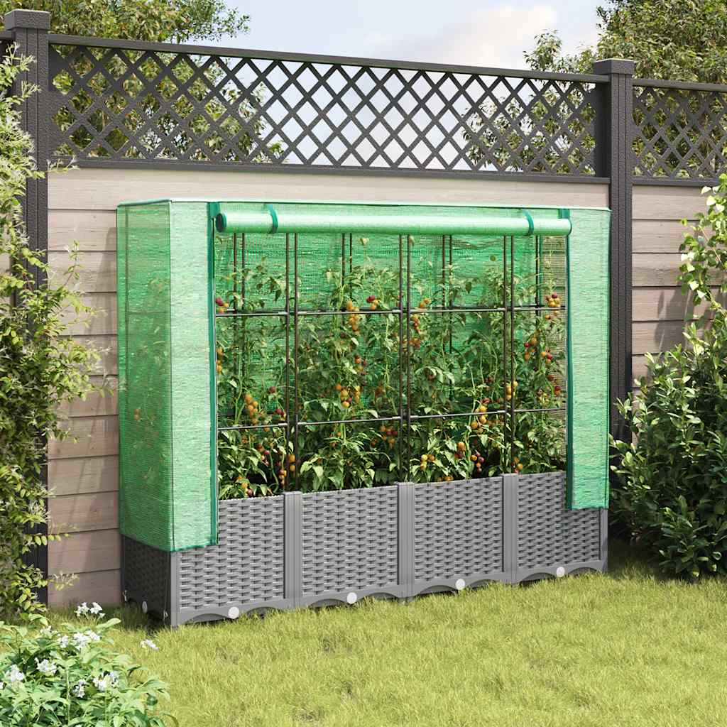 Raised Bed with Greenhouse Cover Rattan Look 160x40x138 cm