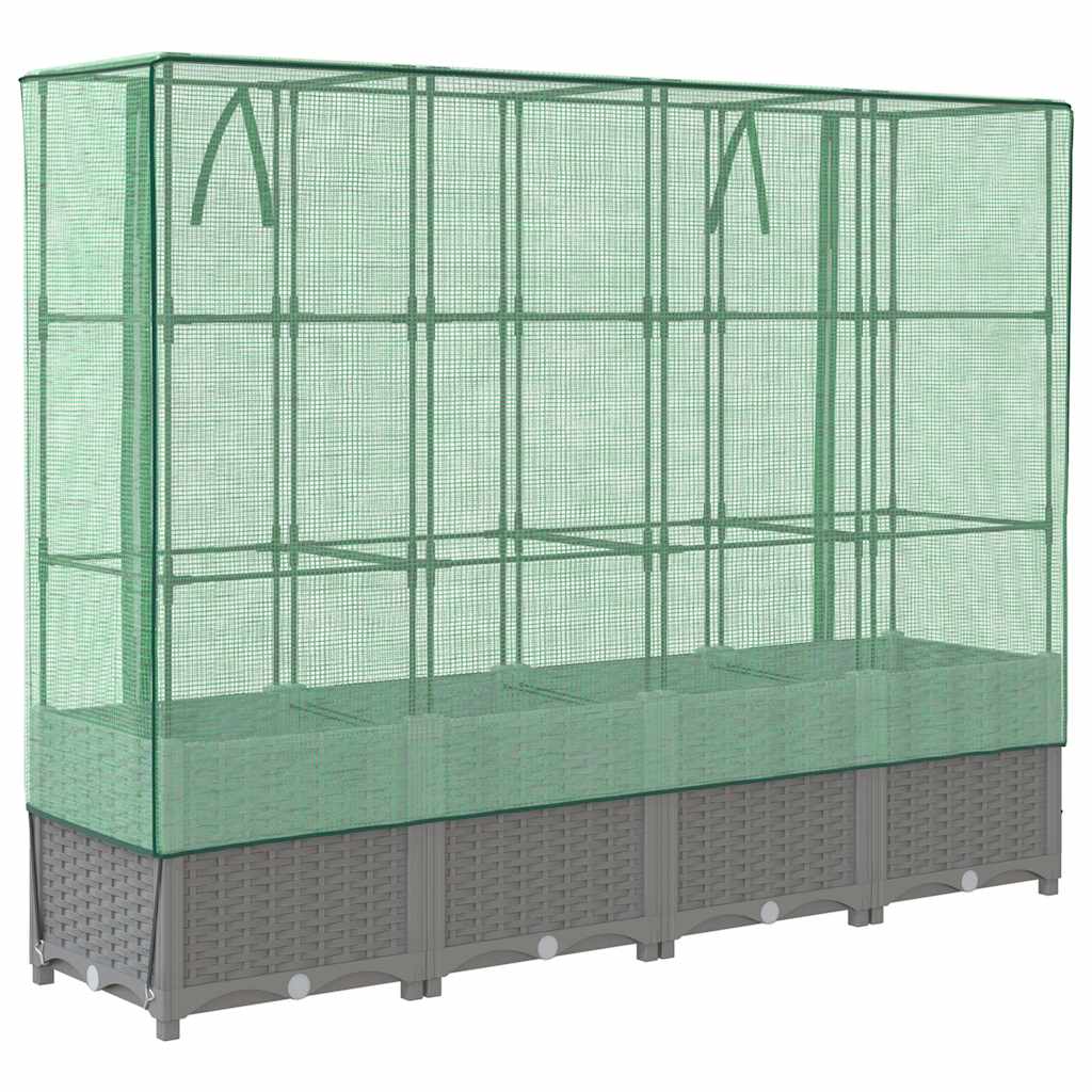 Raised Bed with Greenhouse Cover Rattan Look 160x40x138 cm