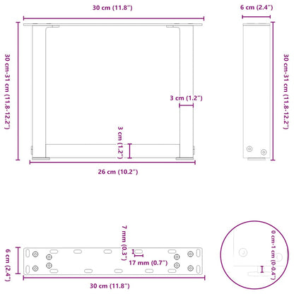 Coffee Table Legs U-Shaped 2 pcs Black 30x(30-31) cm Steel