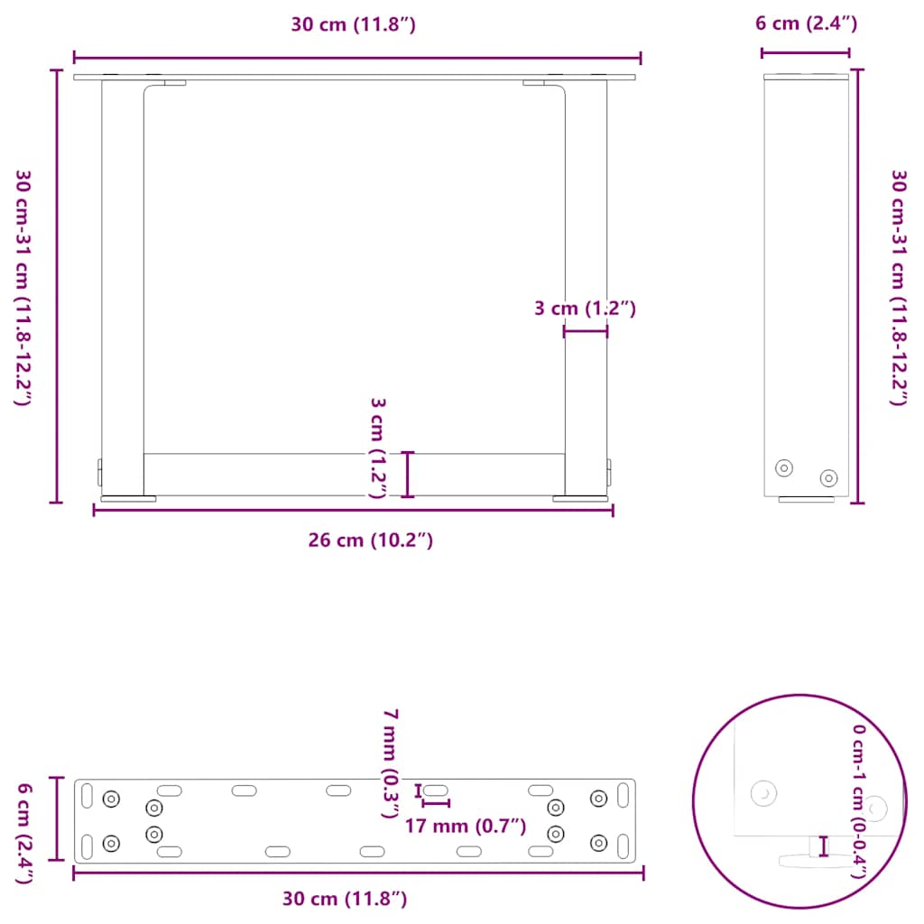 Coffee Table Legs U-Shaped 2 pcs White 30x(30-31) cm Steel