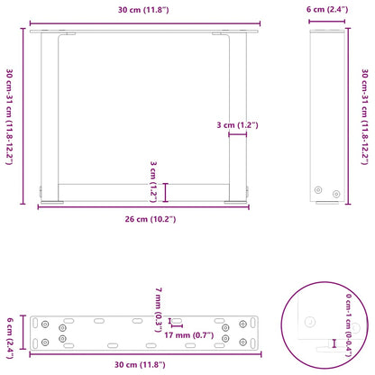 Coffee Table Legs U-Shaped 2 pcs White 30x(30-31) cm Steel