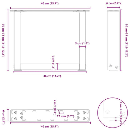 Coffee Table Legs U-Shaped 2 pcs Natural Steel 40x(30-31) cm Steel