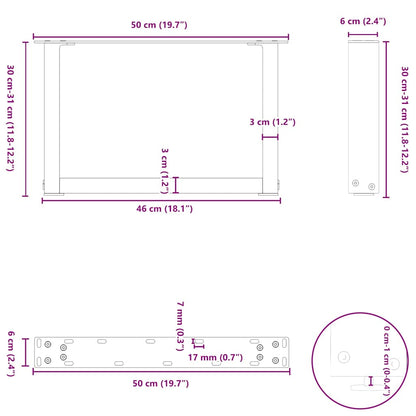 Coffee Table Legs U-Shaped 2 pcs Black 50x(30-31) cm Steel
