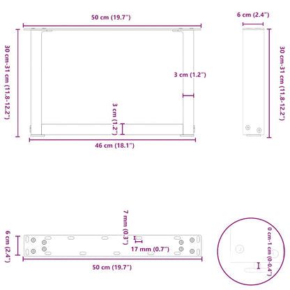 Coffee Table Legs U-Shaped 2 pcs Natural Steel 50x(30-31) cm Steel