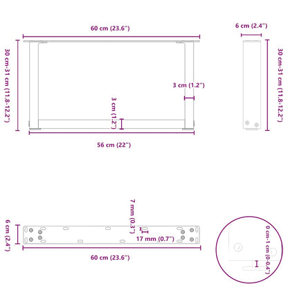 Coffee Table Legs U-Shaped 2 pcs Anthracite 60x(30-31) cm Steel