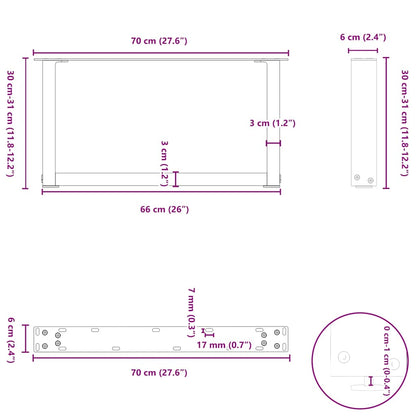 Coffee Table Legs U-Shaped 2 pcs White 70x(30-31) cm Steel